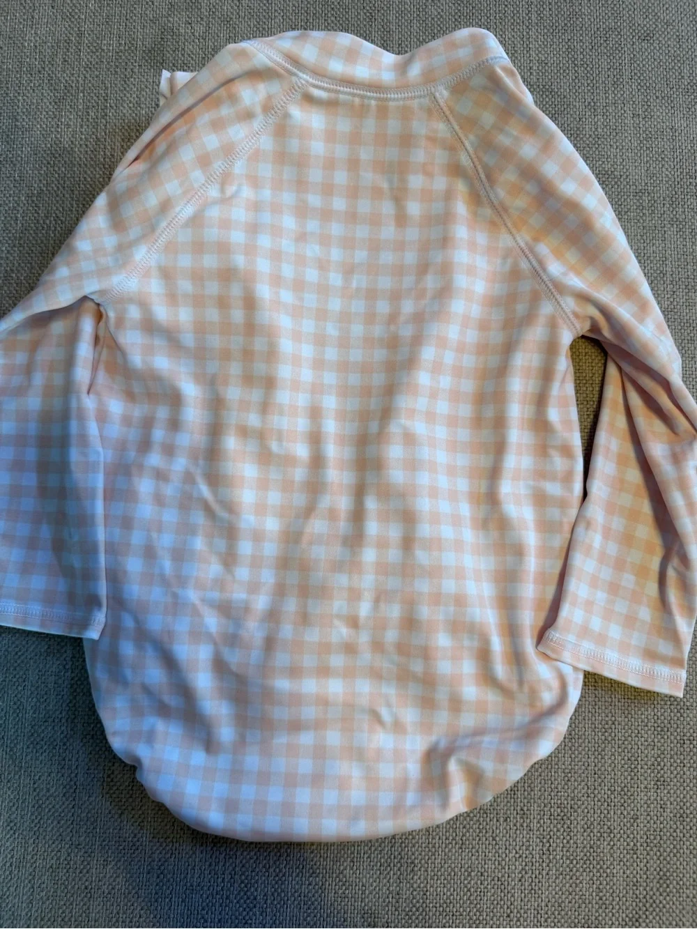 Janie and Jack Peach Gingham Ruffle-Front Long-Sleeve One-Piece Bathing Suit